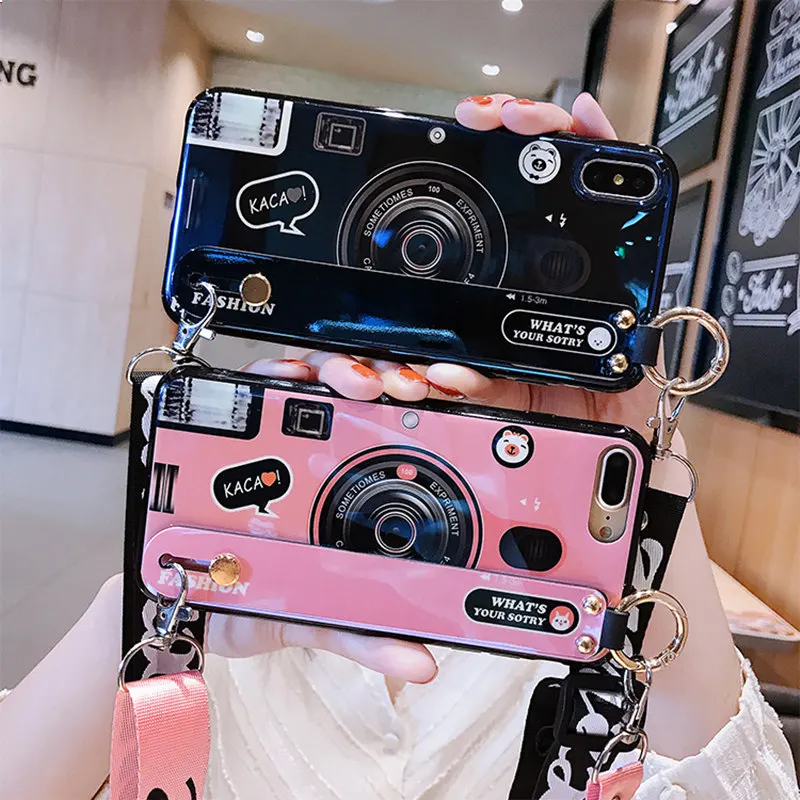 Чехол для телефона с ремешком на запястье цифровой камеры iphone 11 Pro xs max xr 8 6 s 7 plus