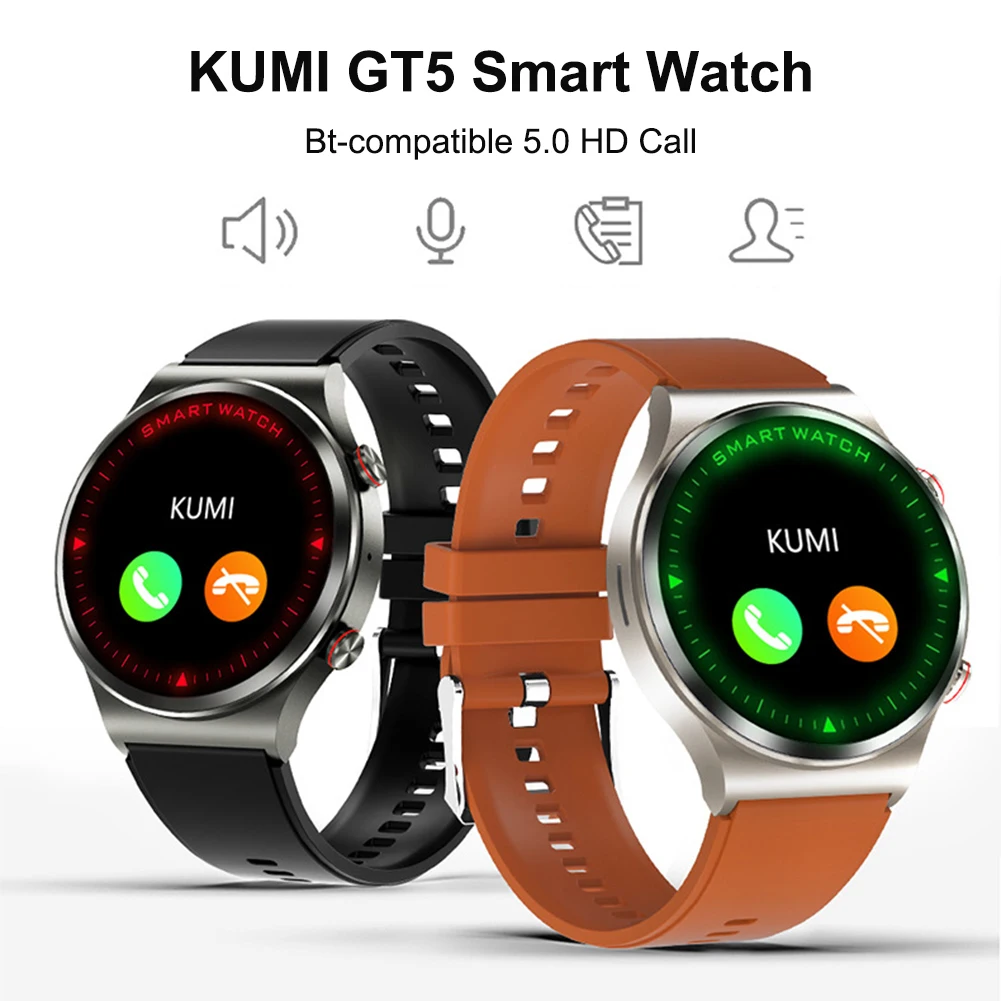 

Умные спортивные часы KUMI GT5 с Bluetooth, фитнес-трекером, пульсометром, тонометром, водонепроницаемым сенсорным экраном для iOS и Android