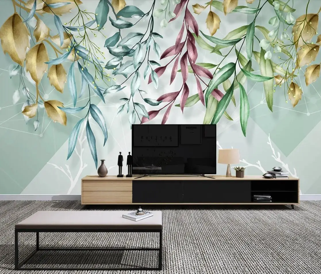 Скандинавская тропическая настенная бумага с акварельными листьями ручная