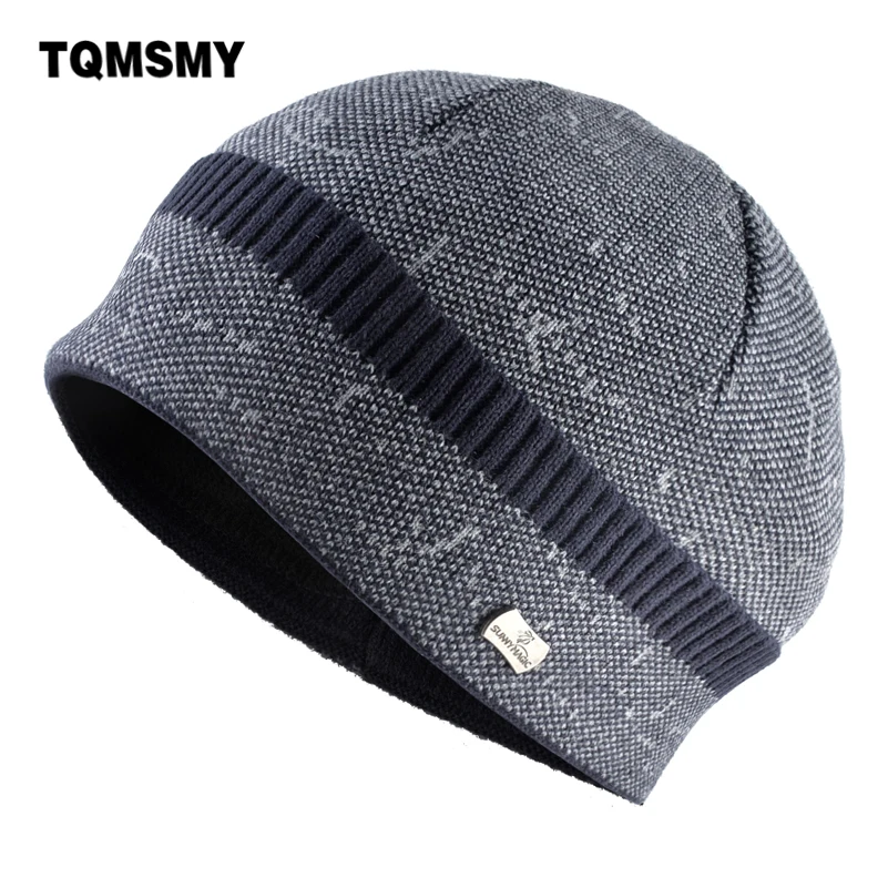 

TQMSMY Fashion Men's Skullies Beanies Knitting Wool Winter Hats Men Warm Thick Double Layer Knit Hat Add Velvet Ski Beanie TME97