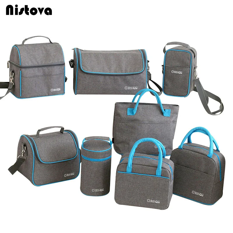 

Women Insulated Oxford Lunch Bag Cotton Denim Blue Portable Isotherme Ladies Thermal Lunch Box for Kids Food Cooler Bags Tote