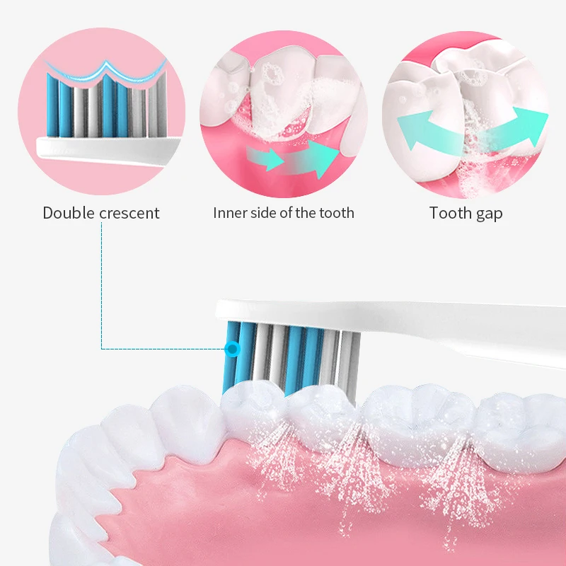 Мощная звуковая электрическая зубная щетка водонепроницаемая с 3 сменными
