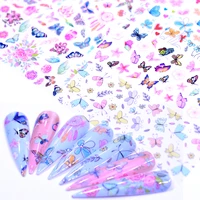 10pcs butterfly nail foils set colorful flowers transfer sticker sliders decal adhesive manicure nail art decoration wrap