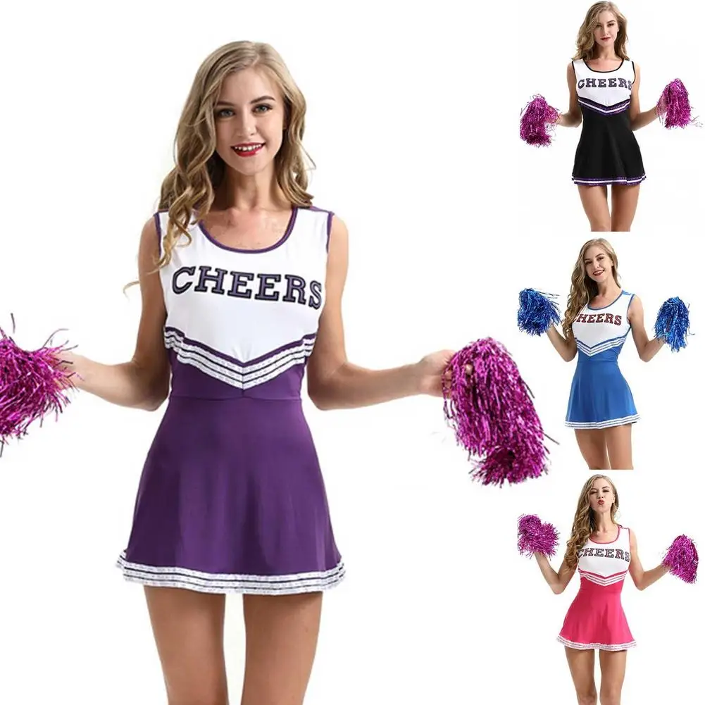 

Ladies Cheerleader Costume School Girl Outfits Fancy Dress Cheer Leader Uniform