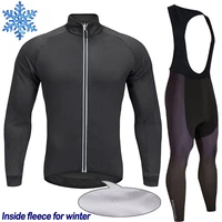winter thermal cycling jersey set breathable racing pant bicycle bib pro race for wear bike motocross classics sport black top