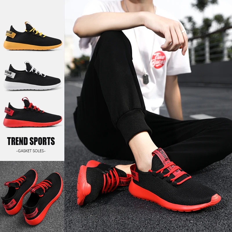 

New Men Sneakers Black Flat Walking Shoes Mesh Breathable Outdoor Soft Sports Shoes