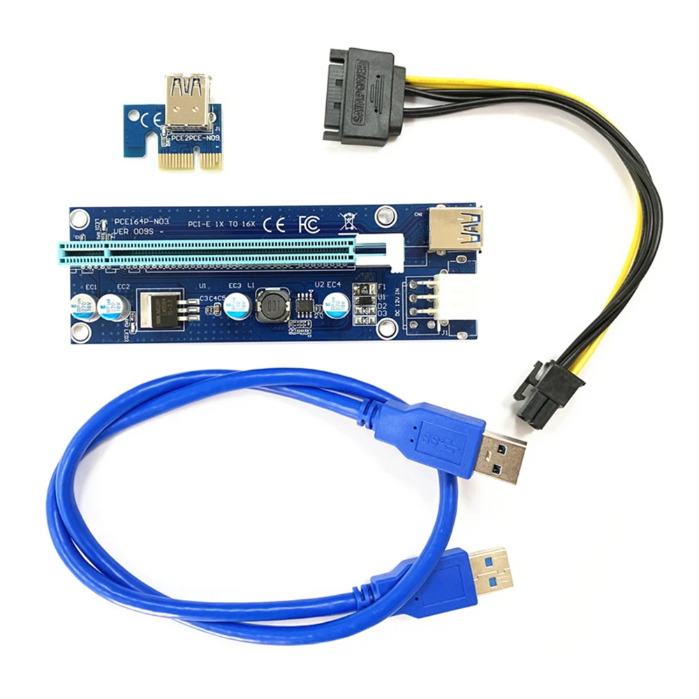 

VER009S PCI-E Riser Card Express 1X to 16X Extender USB 3.0 Cable SATA 6Pin Power Connector Adapter for Graphics Video Mining