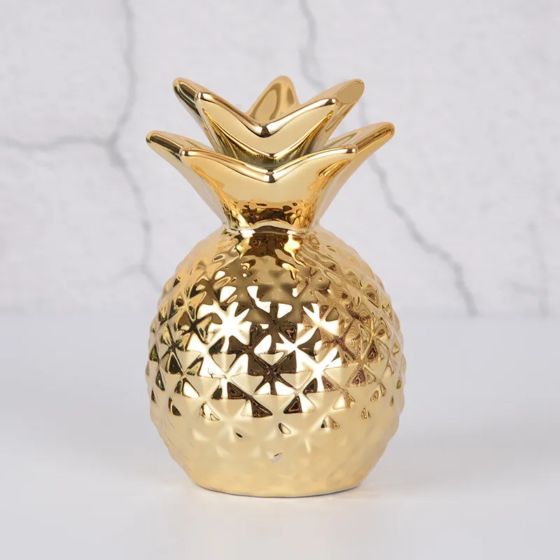 

Golden Plating Pineapple Piggy Bank White Porcelain Paper Money Boxes Coins Saving Box for Adults Desktop Modern Home Decoration