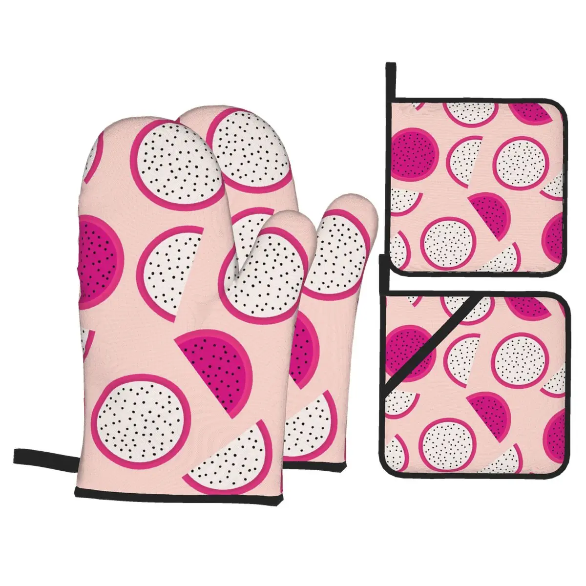 

4pcs Kitchen Gloves Insulation Pad Cooking Microwave Gloves Cute Dragon Fruit Baking BBQ Oven Potholder Pad Oven Mitts