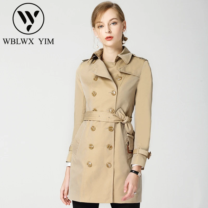 Тренчкот женский классический двубортный с отложным воротником и поясом верхняя