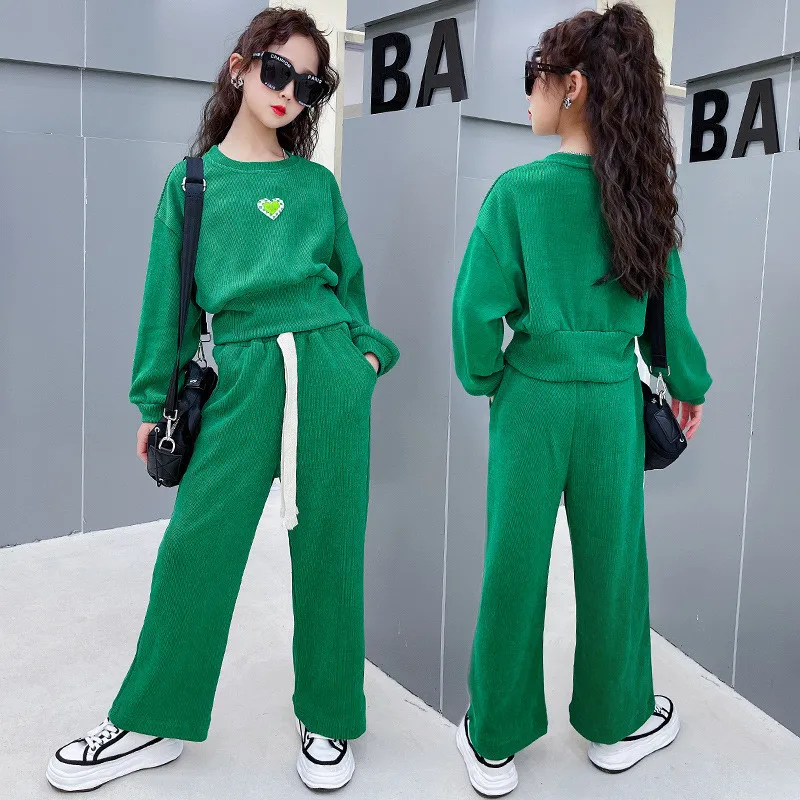 

Girls Clothes Sets Spring Autumn Children Cotton Pullover Tops Pants 2pcs Tracksuits For Teenggers Kids Sports Suits Outfits 9Y