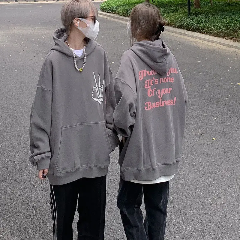 

Женская уличная одежда в стиле Харадзюку, толстовки большого размера, осень 2021, тонкий свитшот с буквенным принтом, топы с длинным рукавом, о...