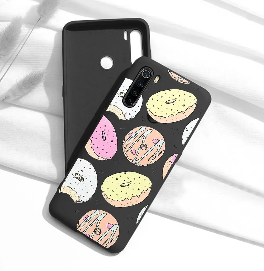 

Cute Donuts Case For Xiaomi Redmi Note 9 8 7 10X 8T 6 Pro Mi Note 10 9 8 9T Pro SE A3 A2 Lite F1 Phone Cases Black Cover Capa