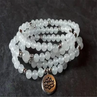 6mm moonstone 108 beads gemstone lotus pendant mala bracelet meditation buddhism unisex yoga lucky spirituality