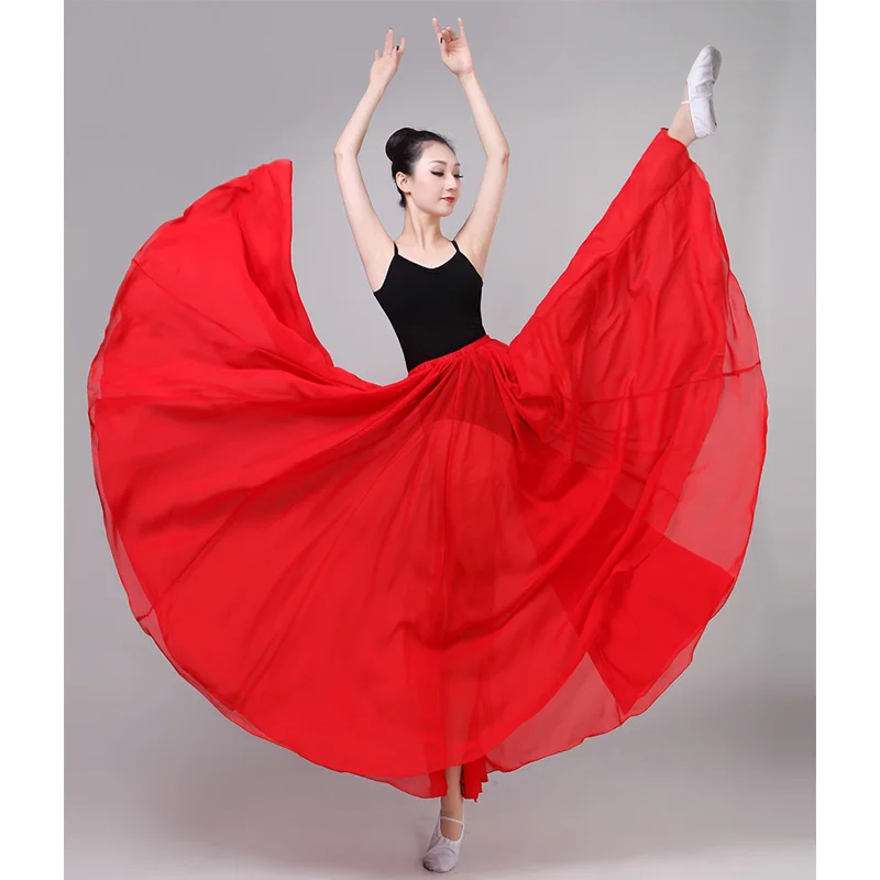 Red Женские костюмы для Фламенго, элегантные, классические, испанская коррида, юбка, сплошной шифон, для фестиваля, выступлений, большие юбки для танцев - Цвет: Red