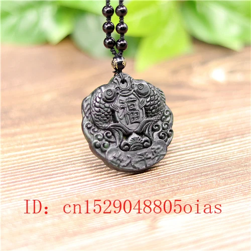 Natural Black Green Chinese Jade Fish Pendant Obsidian Pisces Necklace Charm Jewelry Accessories Carved Amulet Gifts for Men | Украшения и
