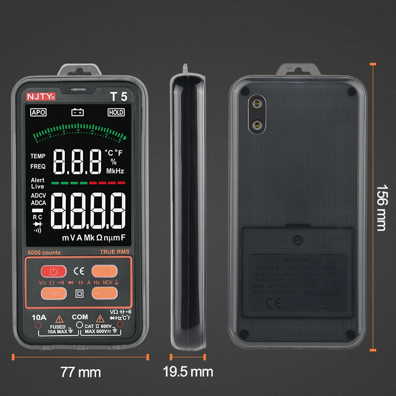 T5 Professional Digital Multimeter AC DC Voltage Detector Indicator Electrician Tools ESR Voltmeter Ohm Capacitance Meter Tester |