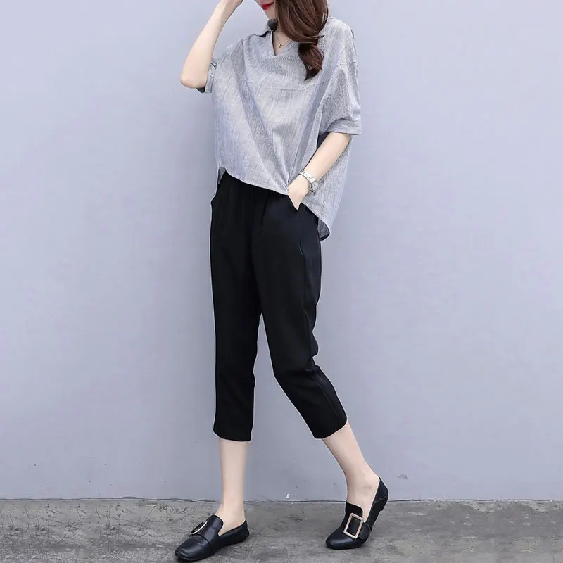 Летний комплект из 2 предметов женские брюки спортивный костюм женский пуловер с