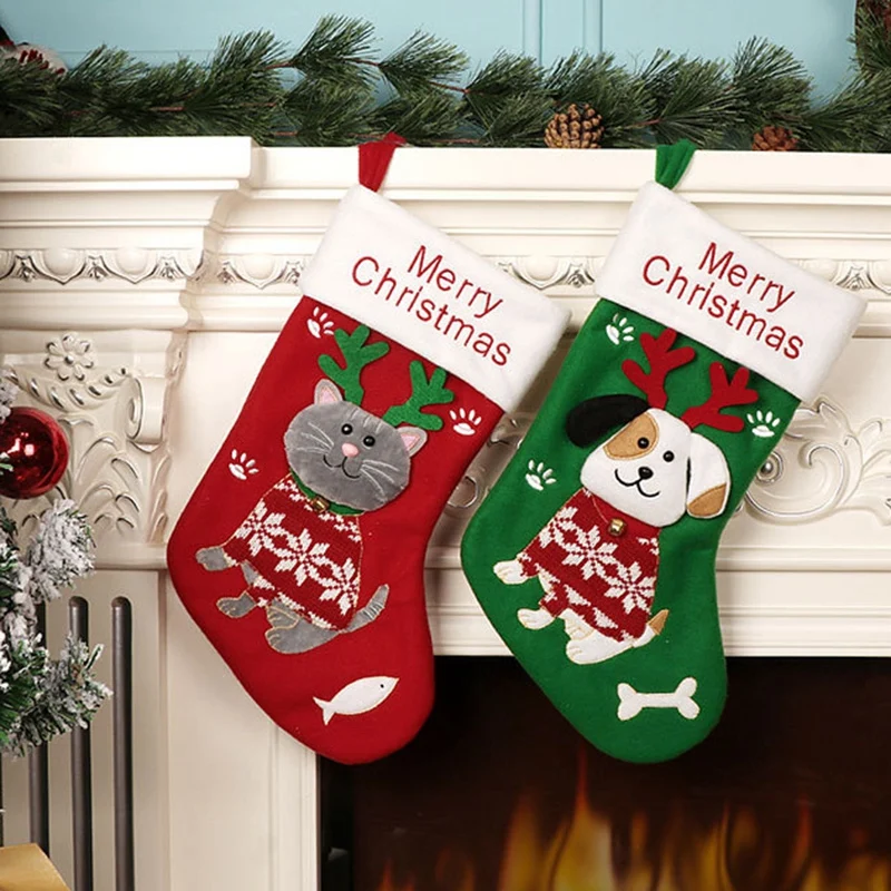 2 шт. рождественские чулки носки кошка собака Лось Navidad Новый год мешок для конфет