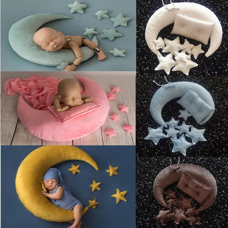 

1 Set Newborn Photography Props Baby Posing Pillow+Stars Set Girls Boys Colorful Crescent Pillow Photo Fotografi Accessories