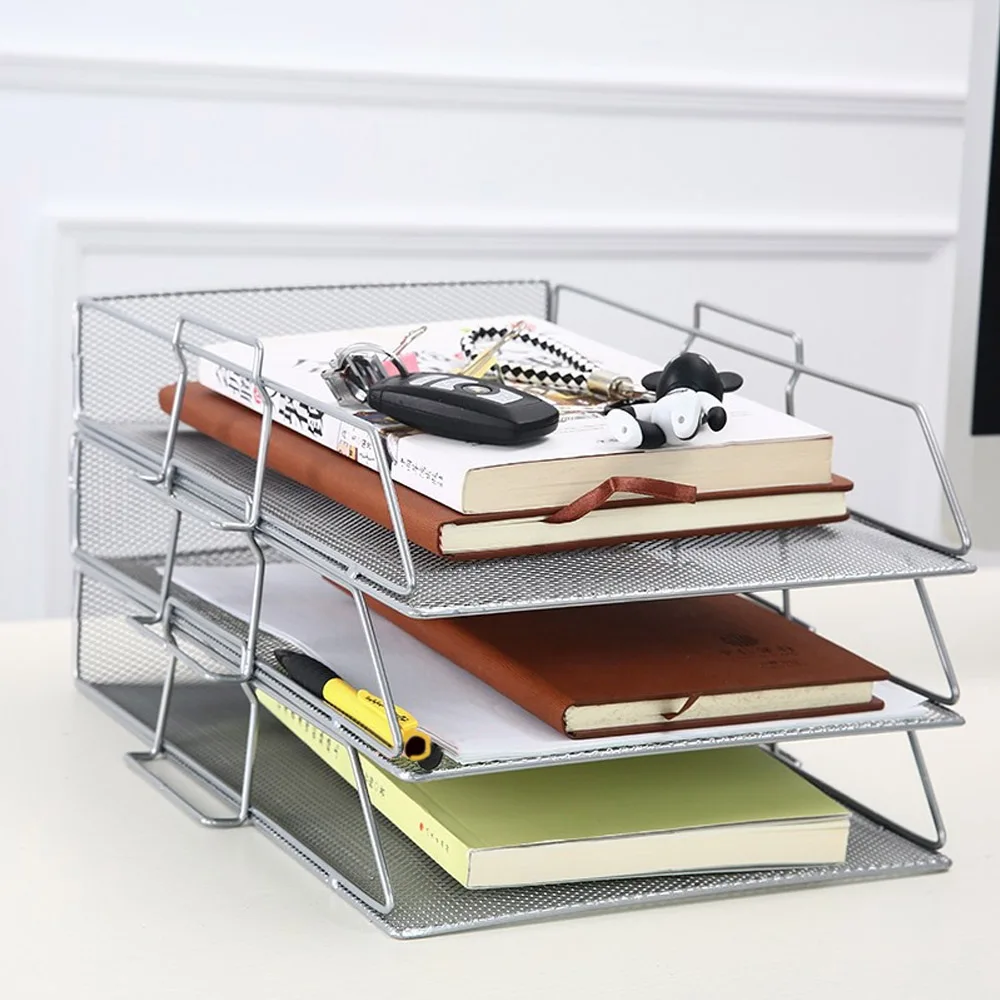 Stackable Paper Single Tray Metal Mesh Desktop File Organizer Storage Holder Office Document Letter Book Magazine Basket |