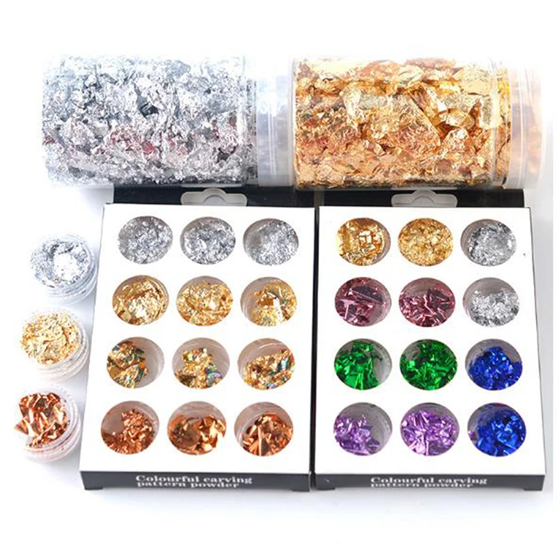 

Хлопья из золотой фольги для смолы, хлопья из искусственной золотой фольги ручной работы, металлические листья для рисования, поделок, слай...