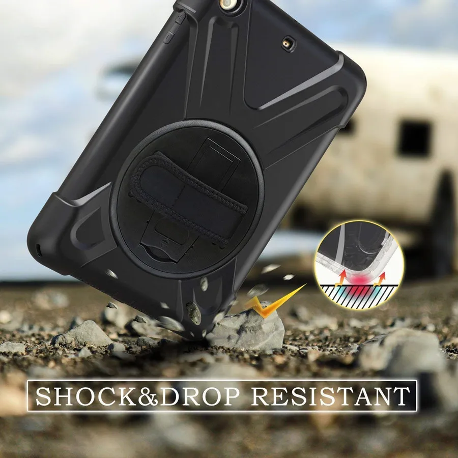 

For IPad Air 9.7inch Shockproof Case Heavy Duty Full Body Rugged Protective Cover for IPad 5 In Kickstand/Hand+Strap+Glass+Pen