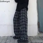 Женские брюки в клетку в Корейском стиле ретро свободные популярные прямые брюки для отдыха женские шикарные простые универсальные повседневные Ulzzang