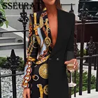 SSEURAT цепи принт с длинным рукавом Блейзер костюм куртка для женщин с длинными рукавами элегантное фигурным вырезом лоскутное повседневное спецодежды