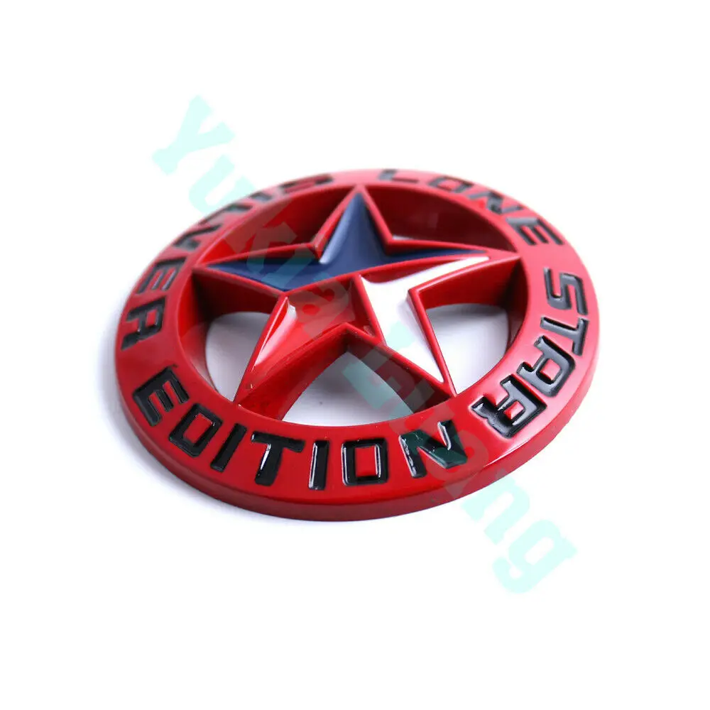 

2x Red LONE STAR SILVER EDITION Texas Emblem Metal Alloy Badge Universal