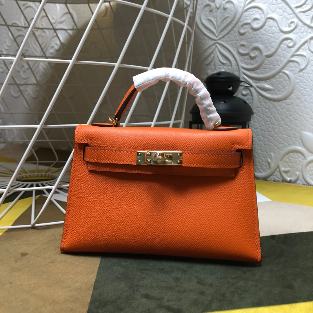 

DESIGNERS MINI PURSE,19.5cm,BRAND HANDNAG,Orange Color,Epsom Leather, Handmade Quality, Fast delivery