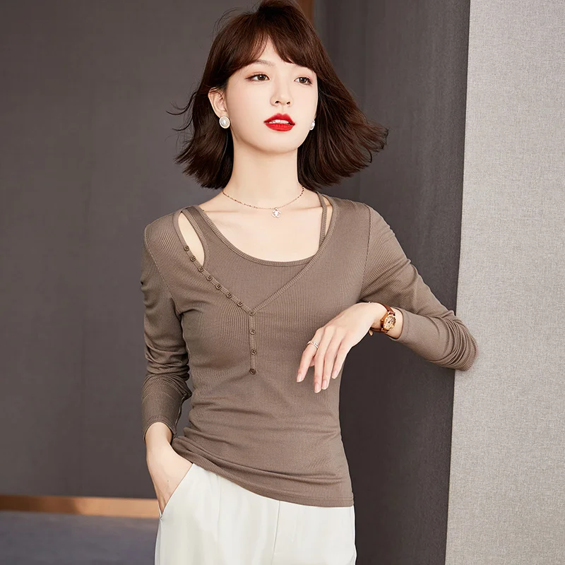 

Женская облегающая футболка из двух частей, с длинным рукавом