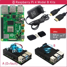 Original Raspberry Pi 4 Model B Kit 2GB 4GB 8GB RAM + Aluminum Case + 5V 3A Power Adapter + HD Video Cable + Card for RPI 4B