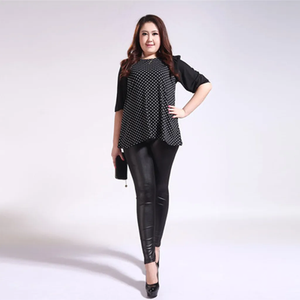 Сексуальные искусственная кожа брюки больших размеров Размеры однотонный пуш ап