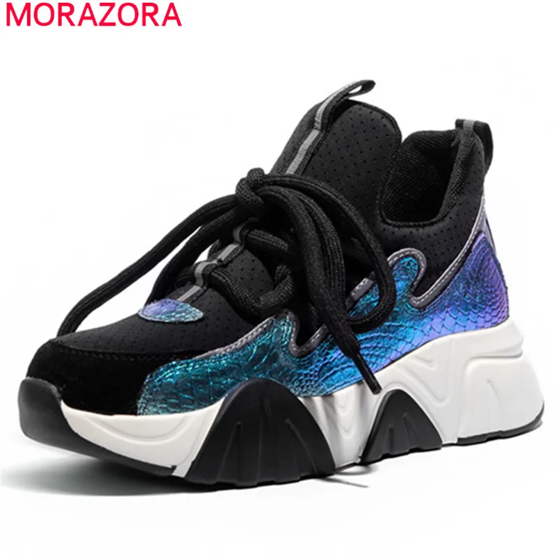MORAZORA/Новинка 2020 года модные кроссовки на плоской платформе женская обувь из