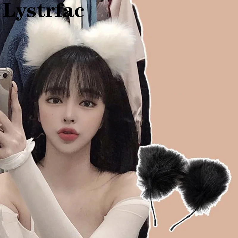 

Lystrfac Fashion Oversized Plush Cat Ear Headband for Women Girls Hairband Sweet Cute Hair Hoop Festival Female Bezel Headwear