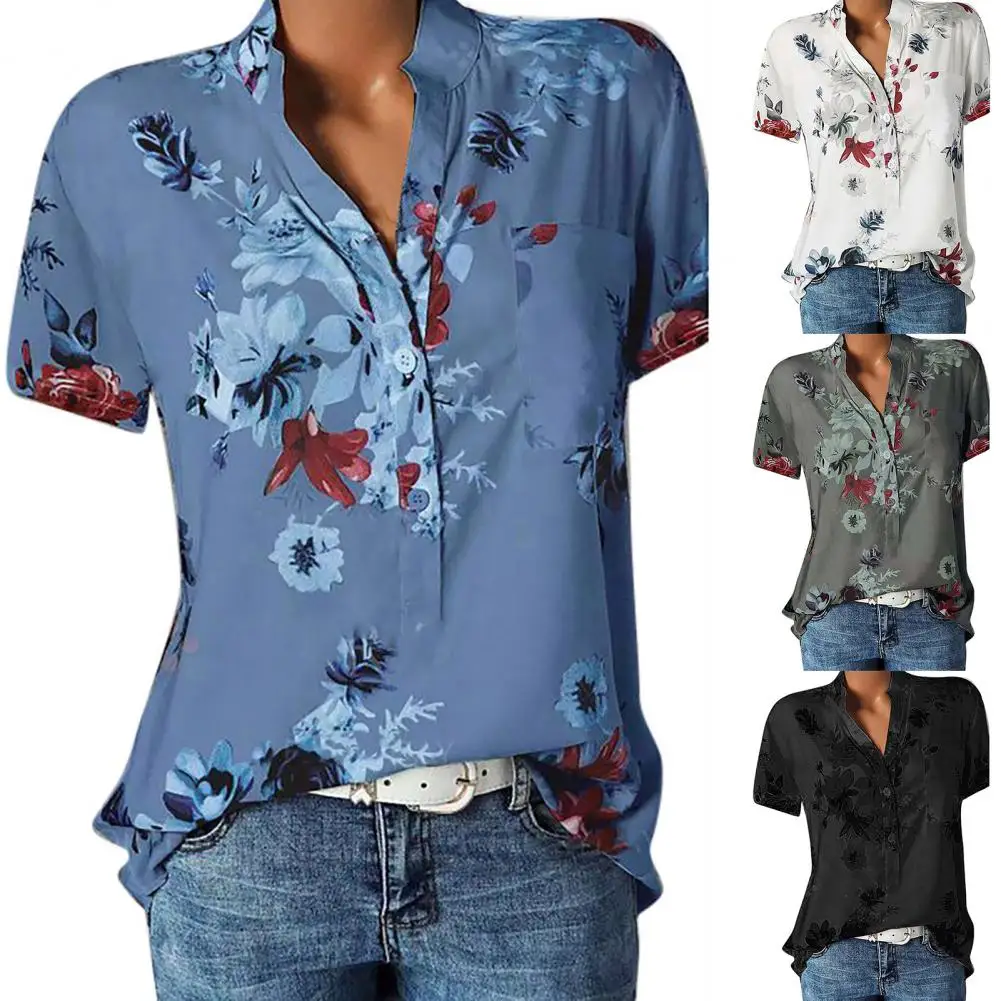 

Elegant Stylish Women Summer Office Shirt Stretchy Women Tops V-neck for Dating