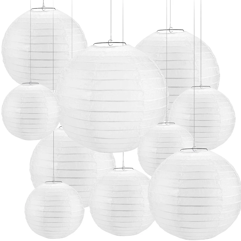 

30 Pcs Decoration Paper Lantern Kit 4"-12“ and Led Lights for Wedding Marriage Xmas Home Parties and Events Hanging Decor