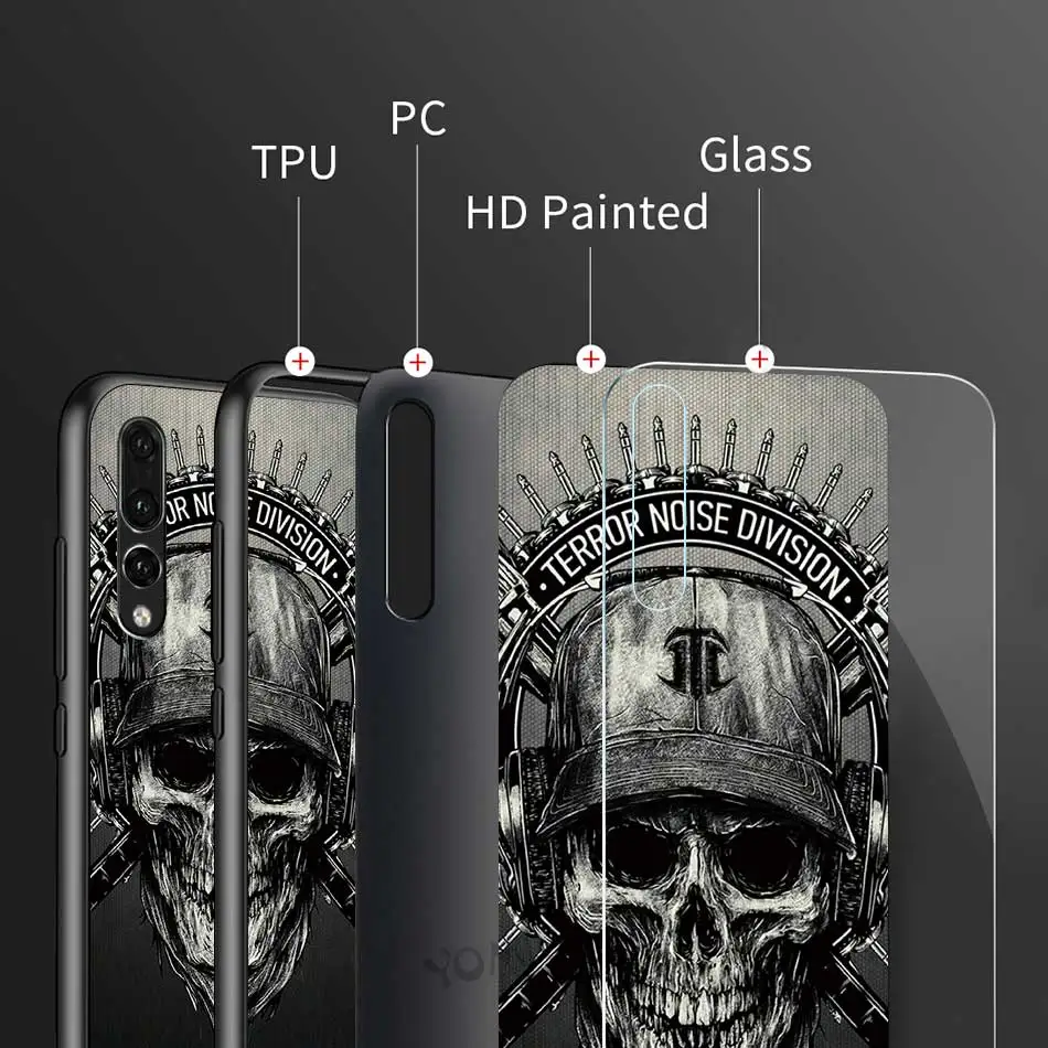 

Fashion Retro Style Flower Skull Tempered Glass Cases for Huawei P30 P Smart Z P40 Pro Plus P10 P20 Lite Cover Phone Lid Fundas
