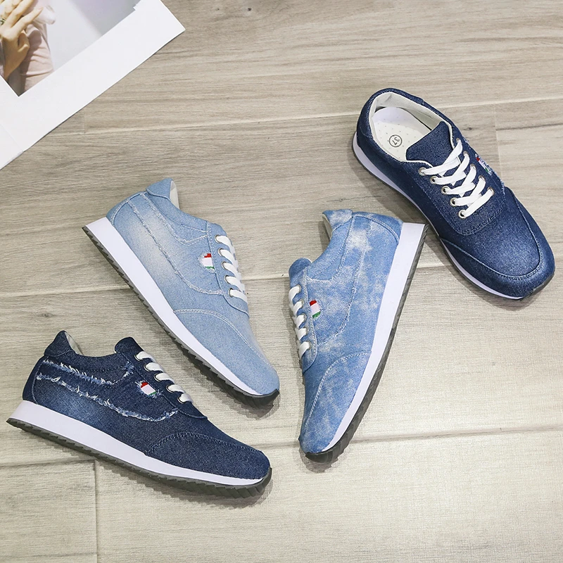 

Women's Sports Shoes Fashion Women's Sneakers 2021 Denim All-match Comfortable Platform Shoes Lace Up Stitching Women's Shoes