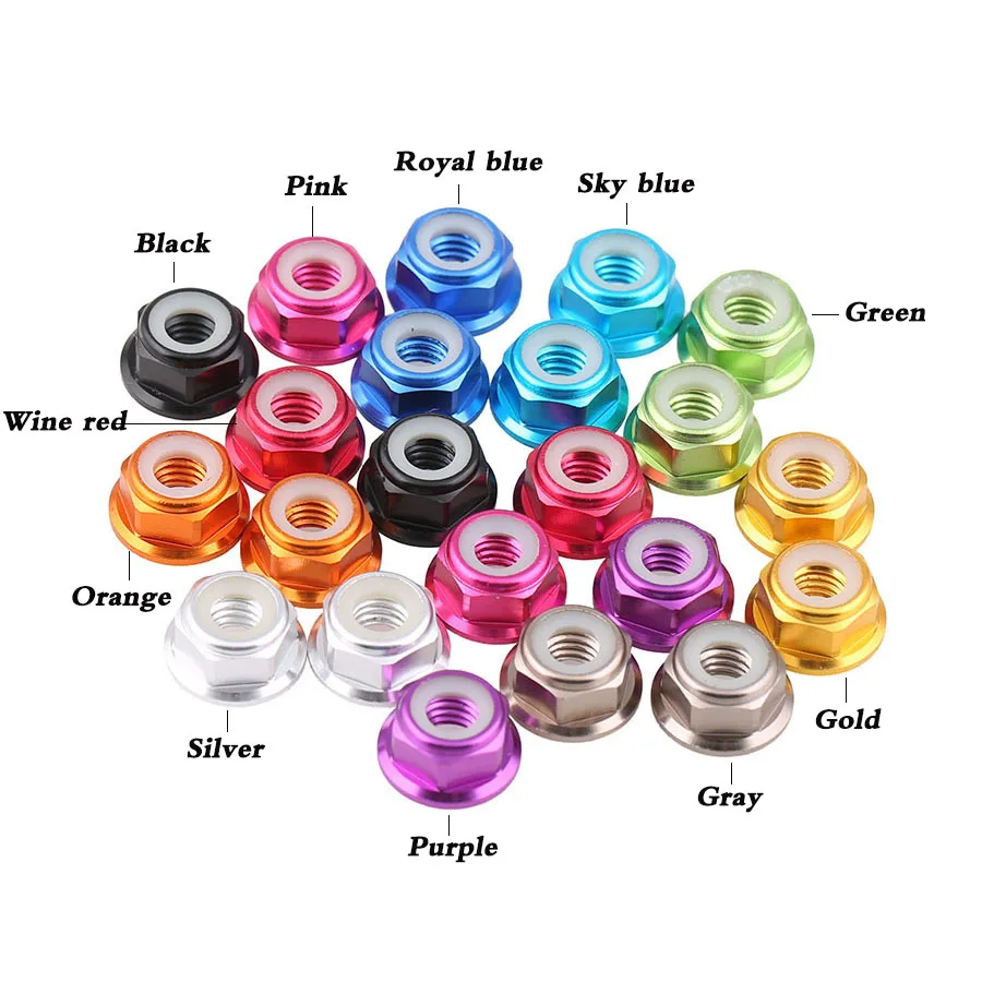 

M2 M3 M4 M5 M6 Aluminum Alloy Flange Anti-loose Nut Insert Lock Nut Blue Red Orange Purple Green Gold Silver Order Remark Color