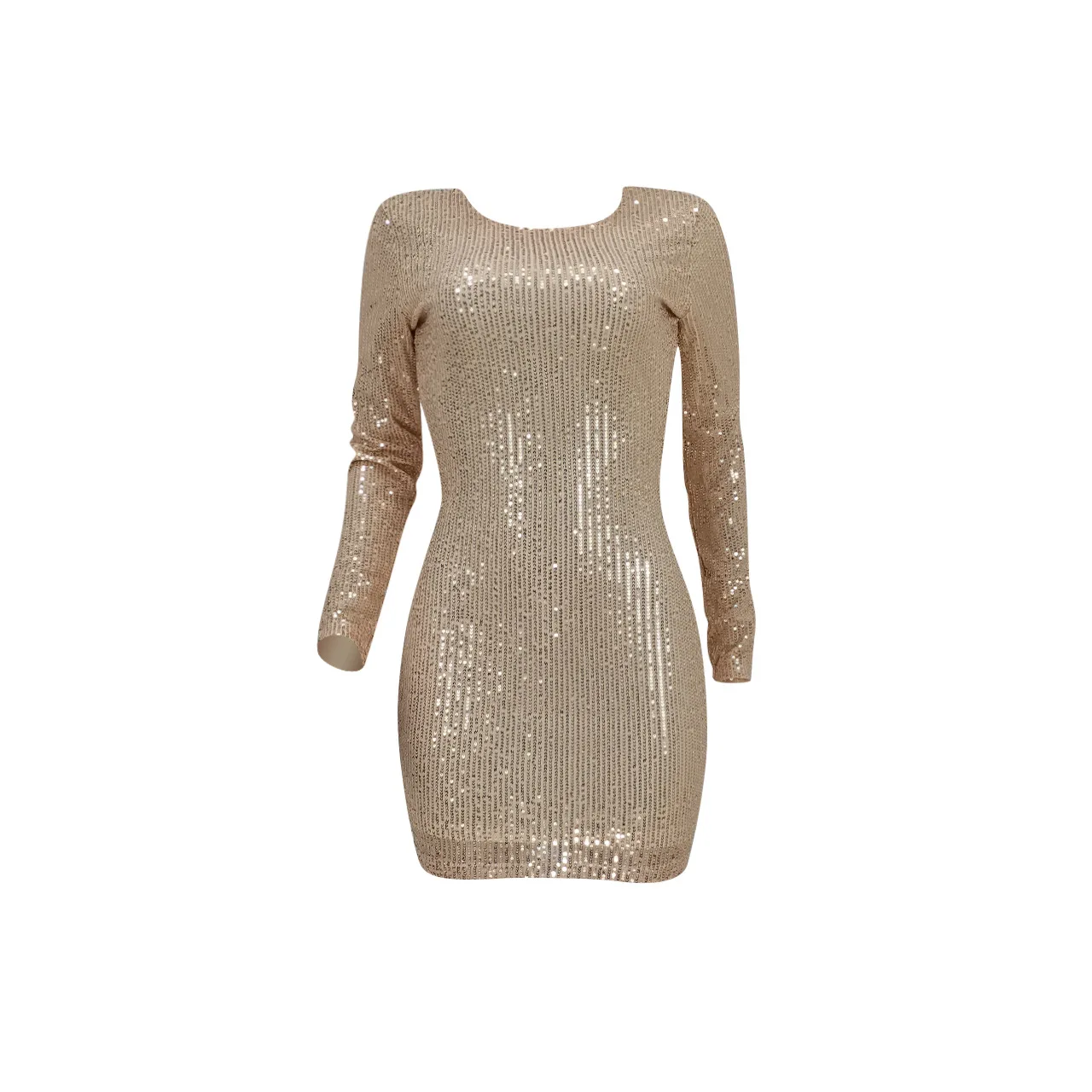 

Cutubly Mini Dress Fashion O Neck Long Sleeve Bodycon Dress Christmas Women Sequins Sexy Backless Short Night Club Party Dress