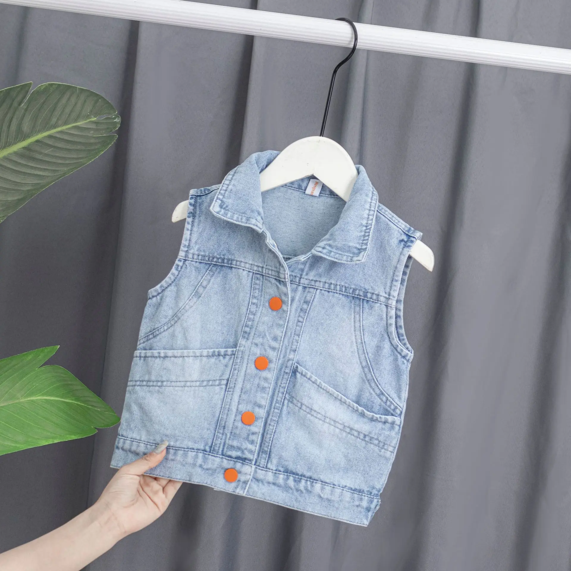 Весна-осень новый стиль детская джинсовая жилетка детский жилет из чистого