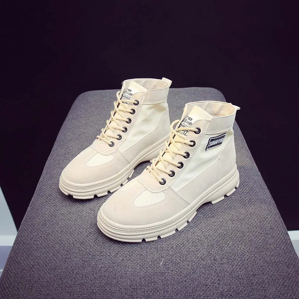 Короткие ботильоны женская дышащая обувь на толстой подошве со шнуровкой