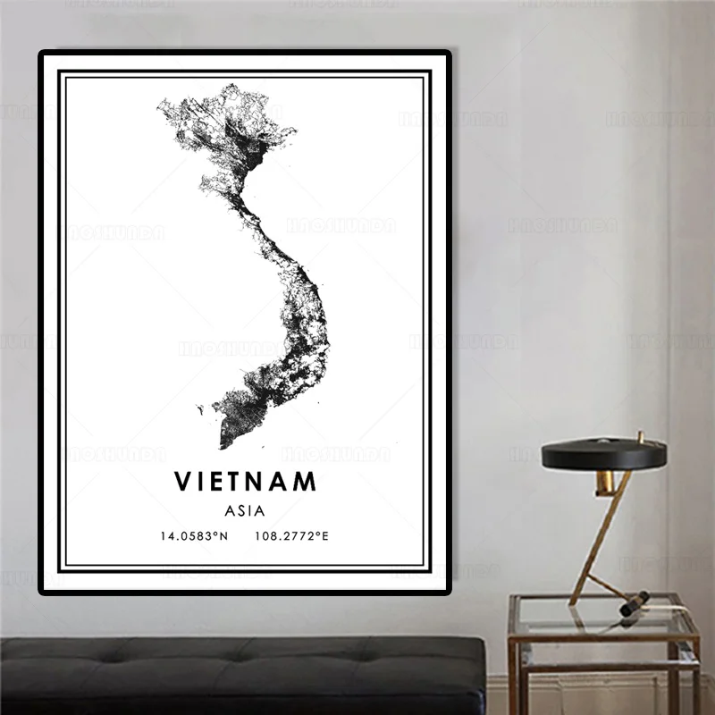 Black and White VIETNAM World City Map Wall Art Canvas Poster Prints Nordic Style Paintings Picture for Living Room | Дом и сад