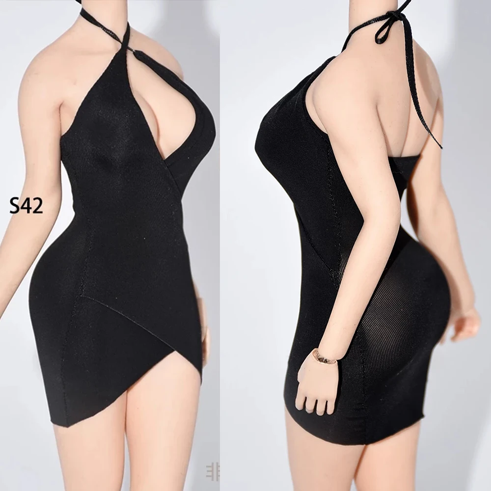 

1/6 Deep V ice silk dress suspender dress Female Soldier Clothes Model fit 12" Action Figure Body