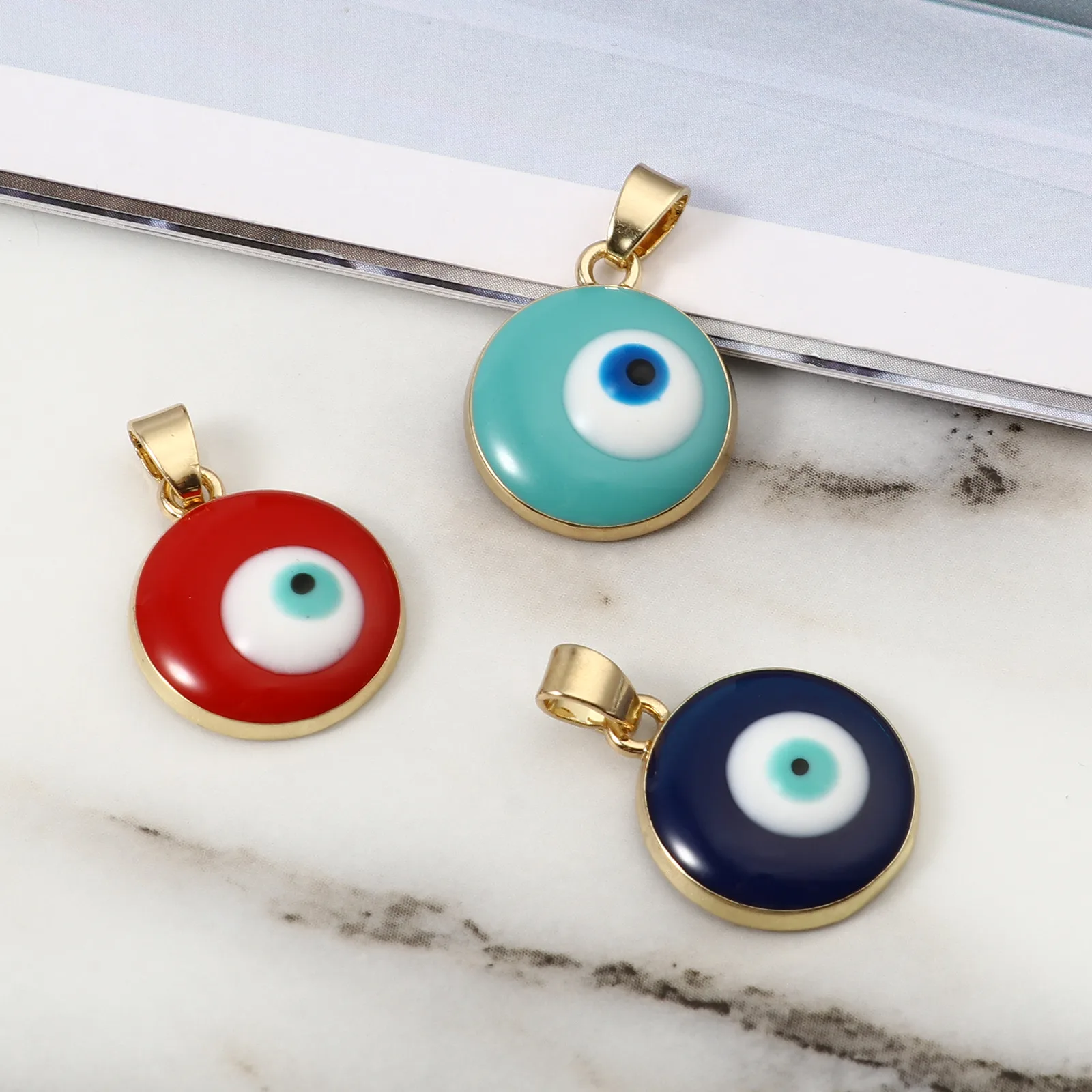 

Lucky Religious Turkish Eye Charms Round Light Blue Evil Eye Enamel Charm For DIY Neckalce Jewelry Accessories 24mm x 16mm,2 PCs
