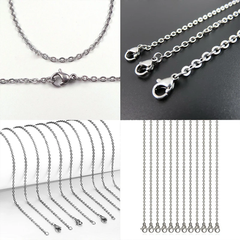 

1.5/2/2.4/3.2mm 5/10/20/50/100pcs Wholesale Retail Stainless Steel Cross Chain Silver Color Fashion Jewelry Pendant Accessories