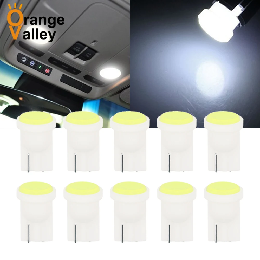 

10PCS T10 Socket W5W 168 194 SMD T10 COB LED White Lights Wedge Side Bulbs For Car Tail Light Side Parking Dome Door Map Light
