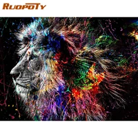 ruopoty diy frame painting by number colorful lions picture by numbers kits acrylic paint on canvas for home decors artcraft